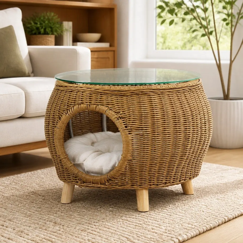 Coffee Side Table Wicker Aluminium Frame Pet Bed Storage Indoor Outdoor