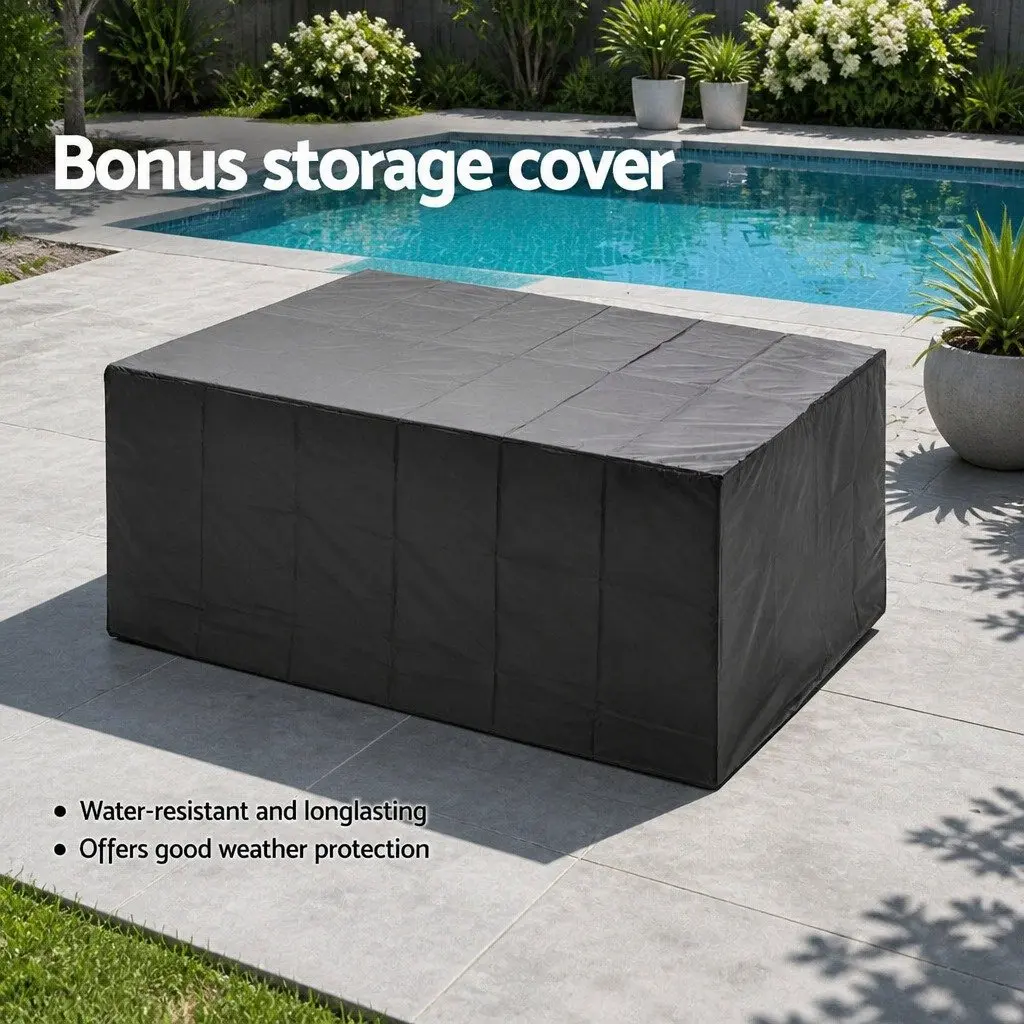 Outdoor Dining Set Grey 11 Piece Wicker Table Chairs Ottomans
