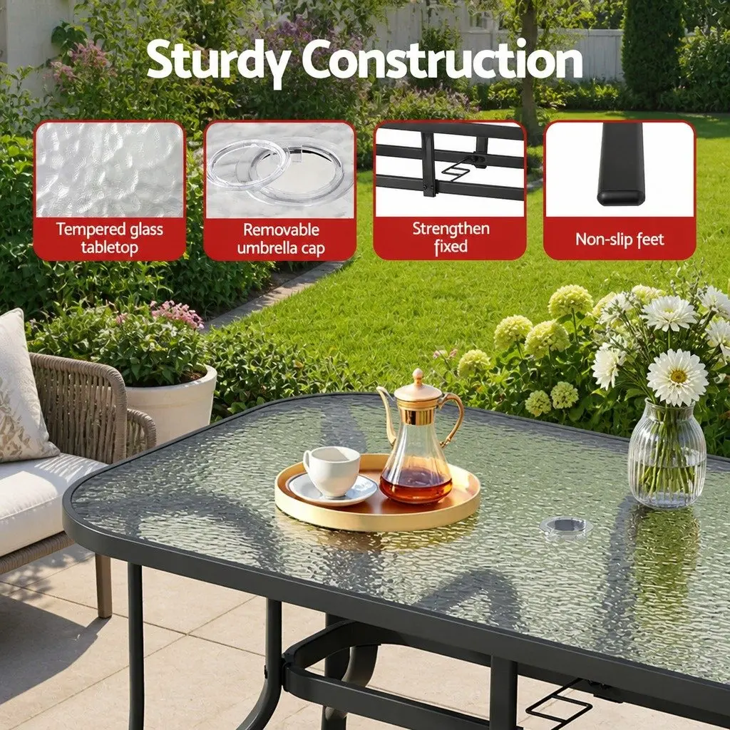 5 Piece Outdoor Dining Set Grey Stackable Chairs Tempered Glass Table Rust Resistant Steel Frame