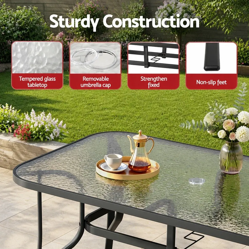 Outdoor Dining Set Grey 5 Piece Stackable Chairs Tempered Glass Table