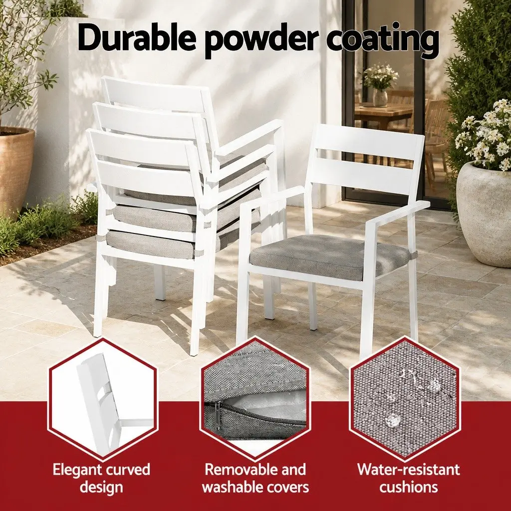 Outdoor Dining Set White 7 Piece Powder Coated Aluminum Frame with Cushions