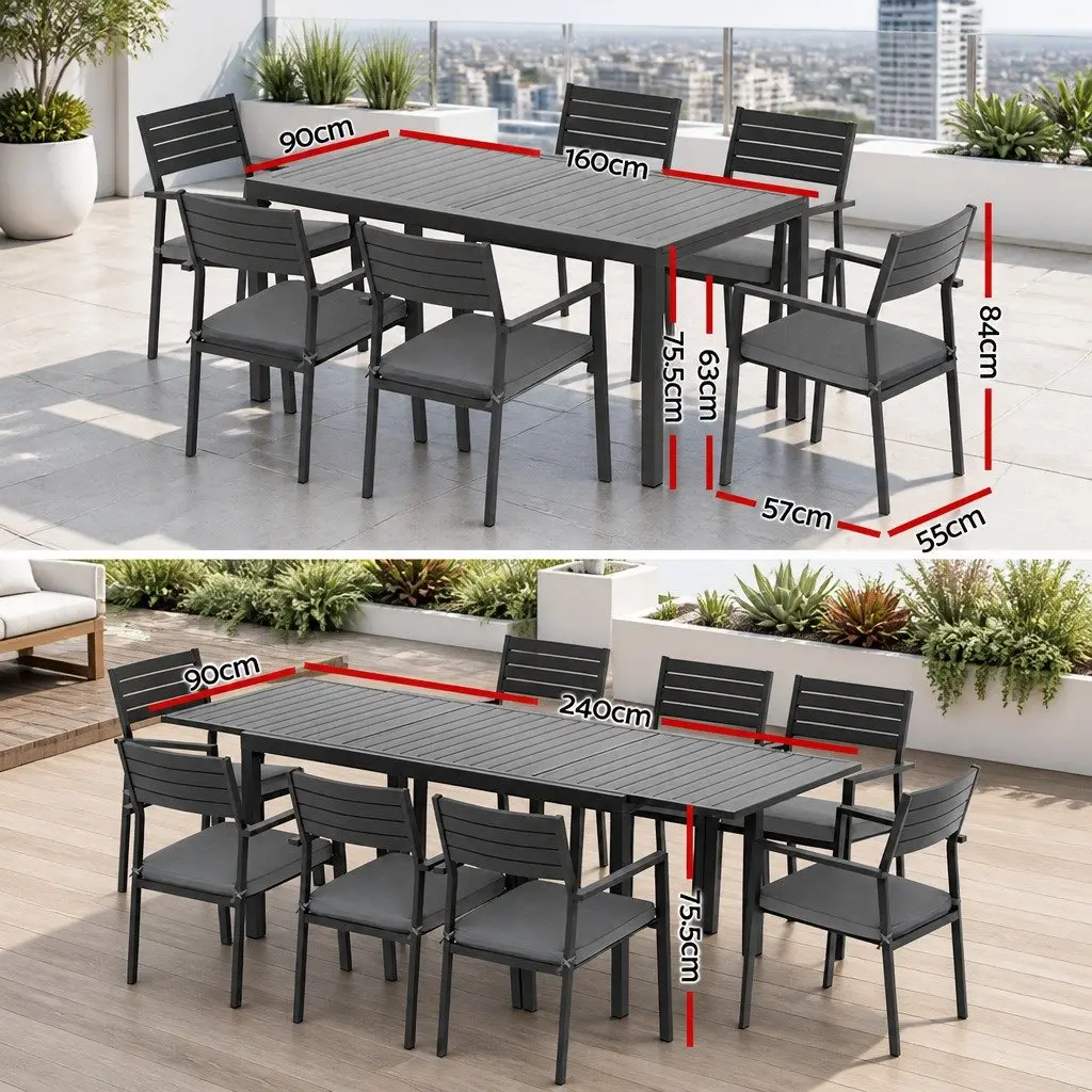 Outdoor Dining Set Black 9 Piece Extendable Aluminium Table and Chairs