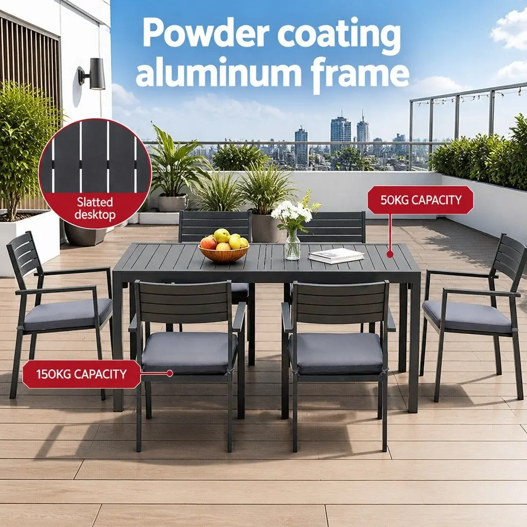 Outdoor Dining Set Black 9 Piece Extendable Aluminium Table and Chairs