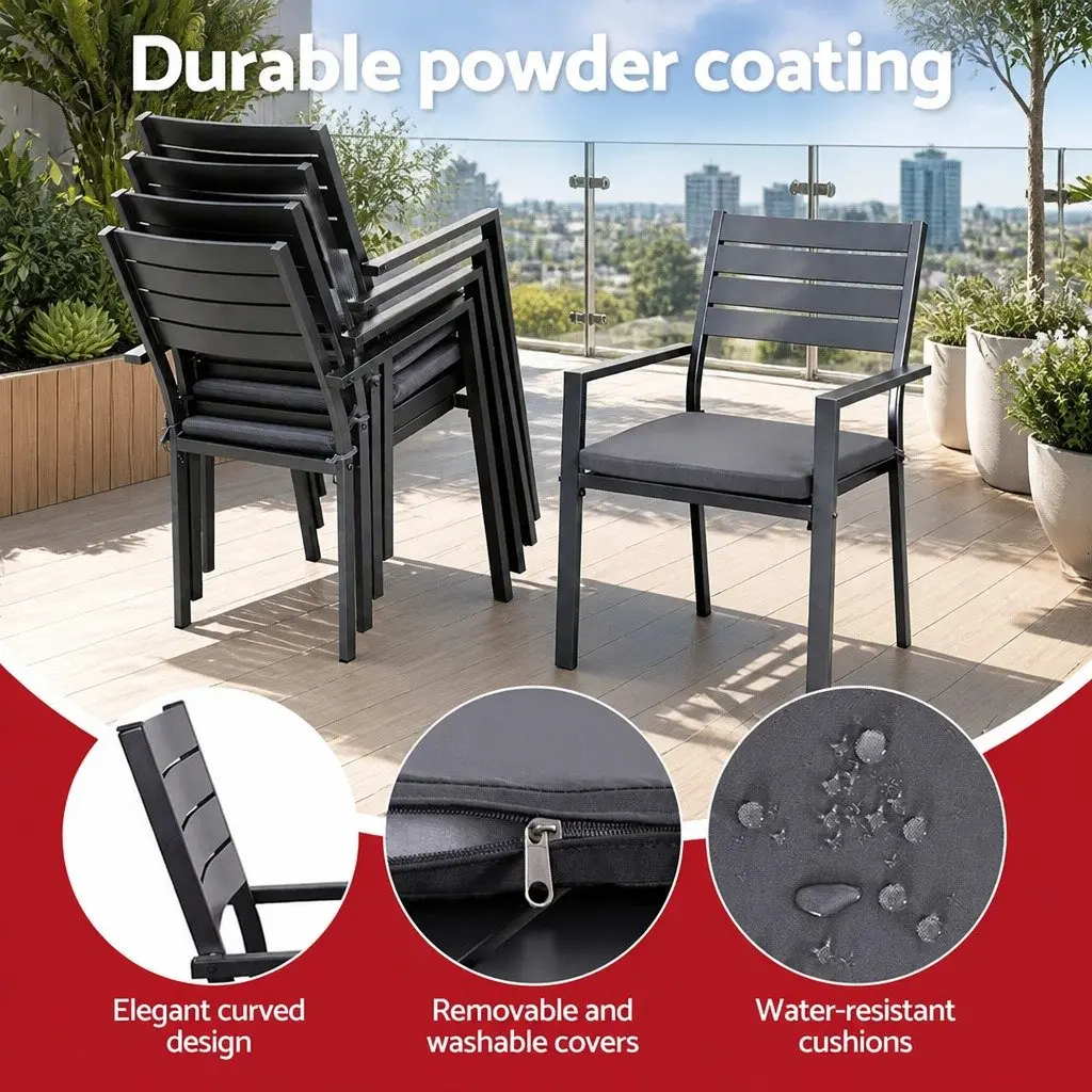 Outdoor Dining Set Black 9 Piece Extendable Aluminium Table and Chairs