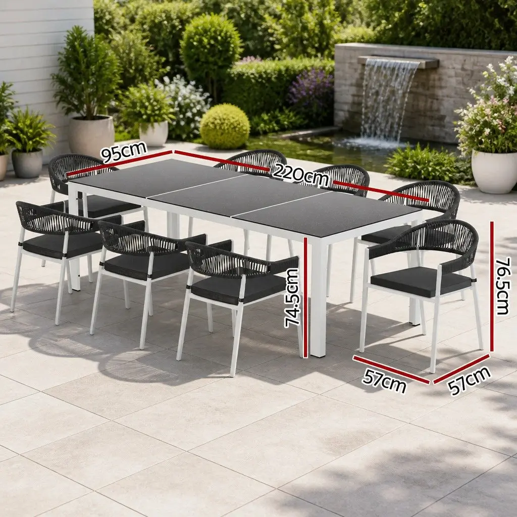 Outdoor Dining Set Grey 9 Piece Steel Table Chairs with Cushions