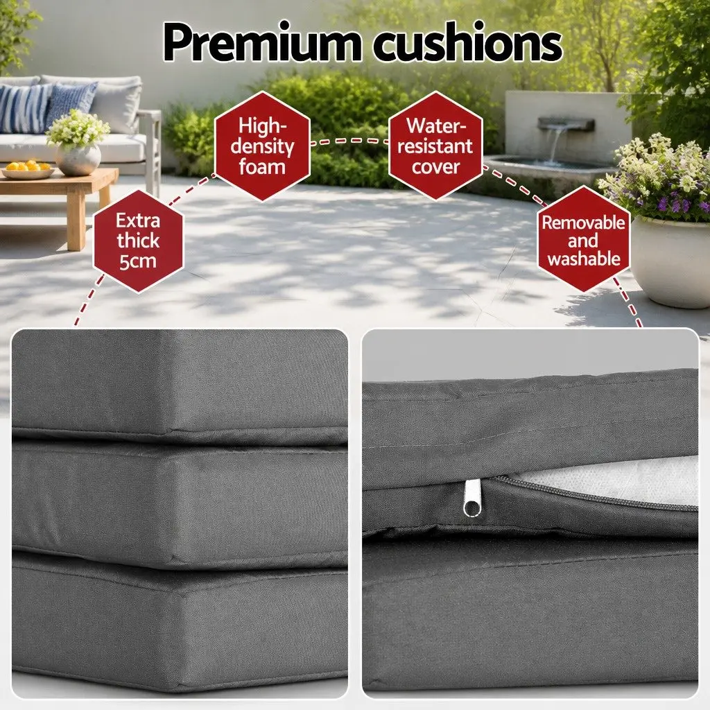 Outdoor Dining Set Grey 9 Piece Steel Table Chairs with Cushions