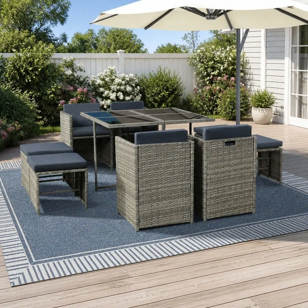 9-Piece Wicker Dining Set for Outdoor Use