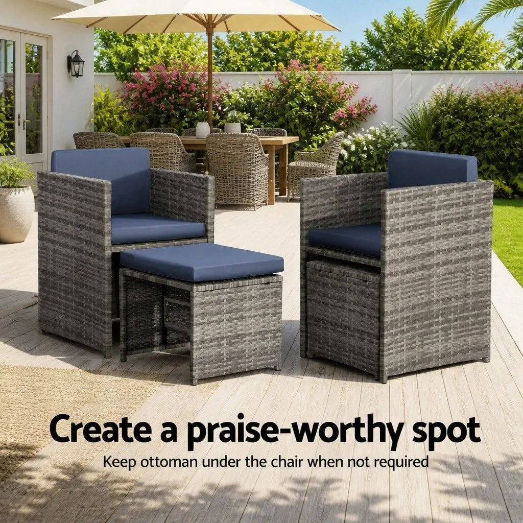 Outdoor Dining Set Grey 9 Piece Wicker Table Chairs with Cushions and Storage Cover