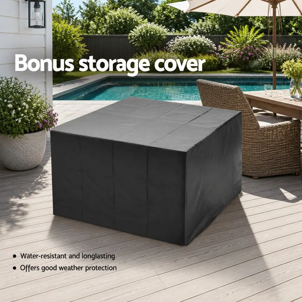 Outdoor Dining Set Grey 9 Piece Wicker Table Chairs with Cushions and Storage Cover
