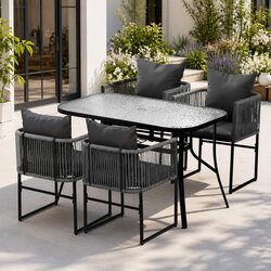 Compact 5 Piece Outdoor Dining Set with Glass Table