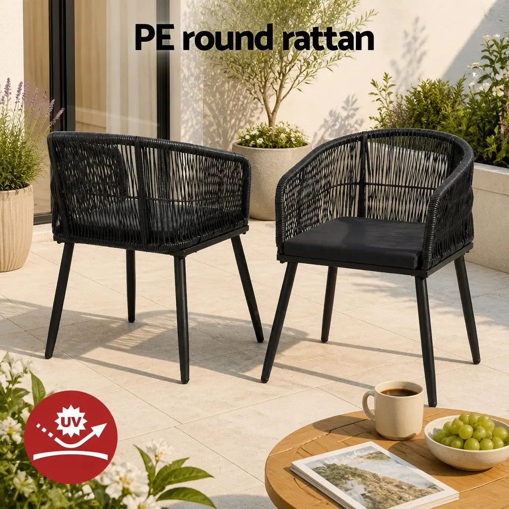 Outdoor Dining Set Black 5 Piece Tempered Glass Table and Hand-Woven Wicker Chairs for Garden and Patio