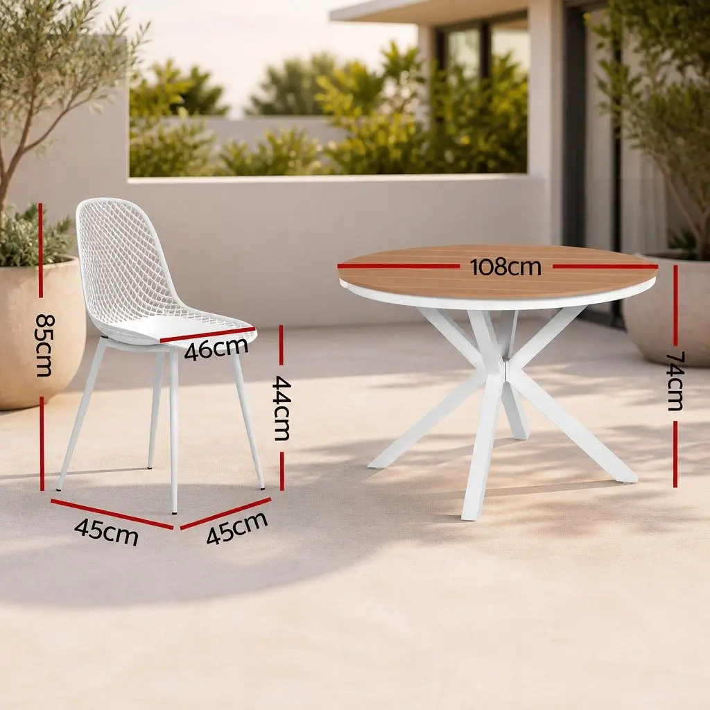 Outdoor Dining Set White 5 Piece Durable WPC Table and Aluminium Frame Lightweight Chairs Weather Resistant