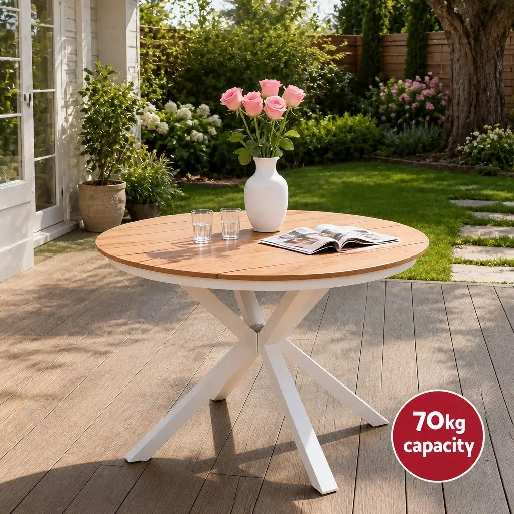 Outdoor Dining Set White 5 Piece Durable WPC Table and Aluminium Frame Lightweight Chairs Weather Resistant