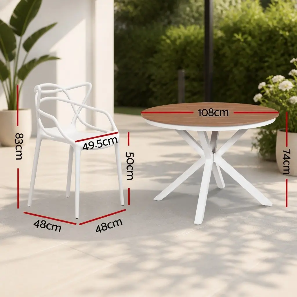 5 Piece Outdoor Dining Set White Table Chairs Patio Garden Furniture Stackable