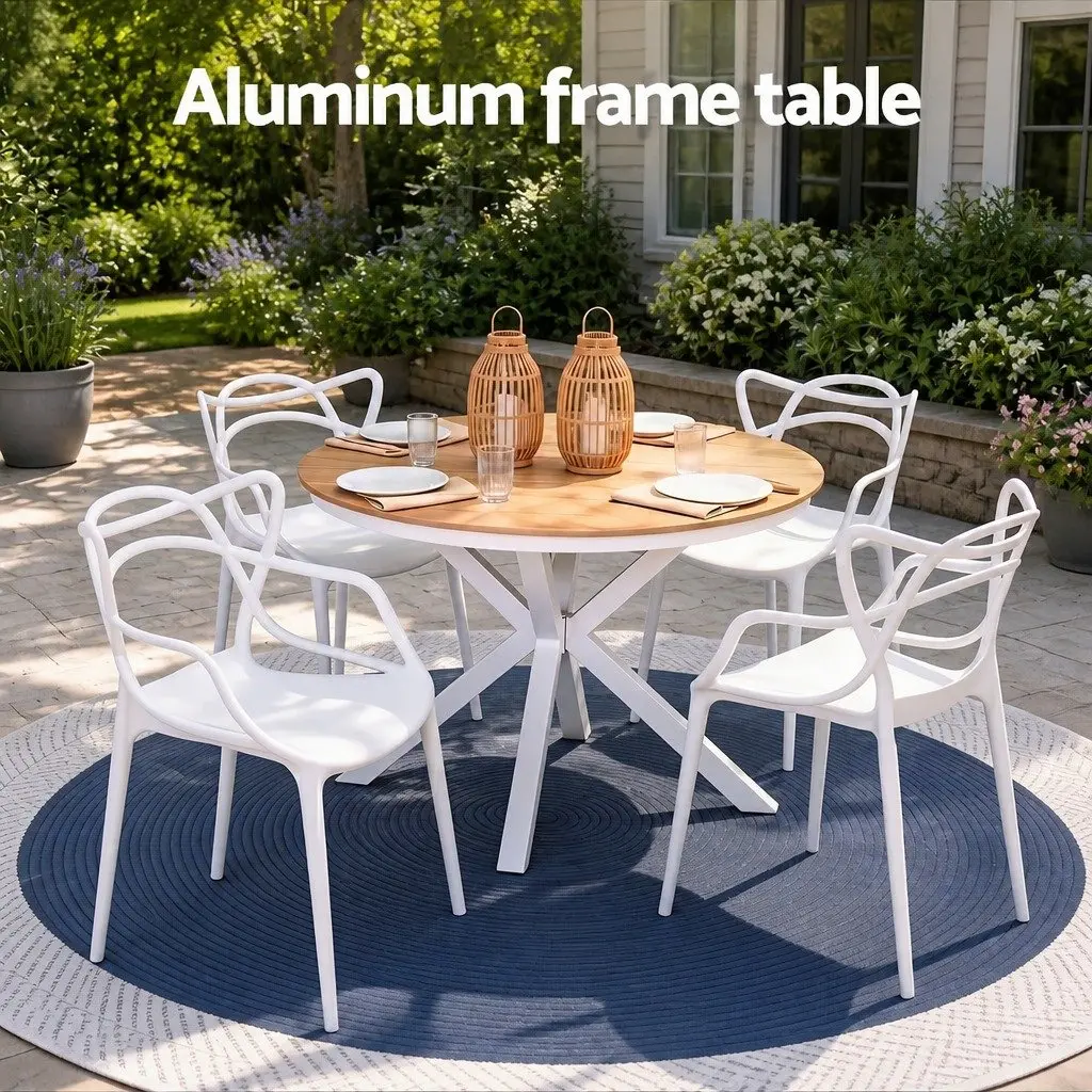 5 Piece Outdoor Dining Set White Table Chairs Patio Garden Furniture Stackable