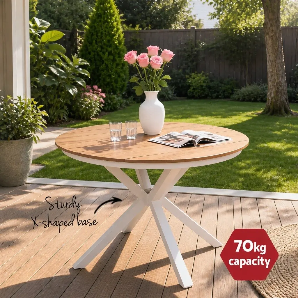 5 Piece Outdoor Dining Set White Table Chairs Patio Garden Furniture Stackable