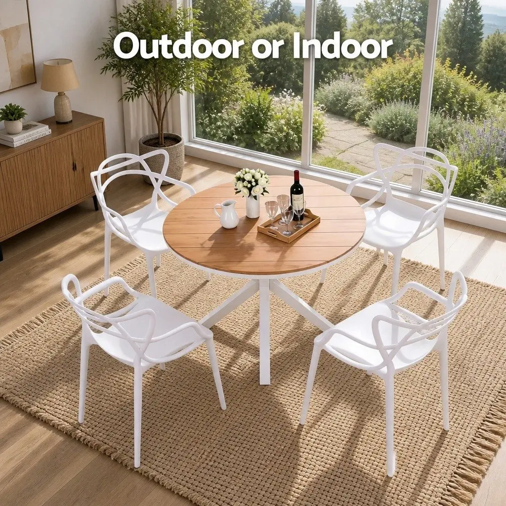5 Piece Outdoor Dining Set White Table Chairs Patio Garden Furniture Stackable