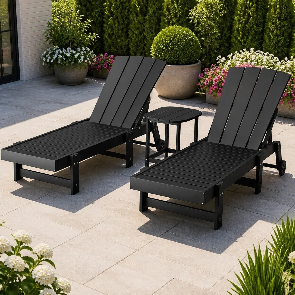3-Piece Outdoor Lounger Set with Easy Adjustability