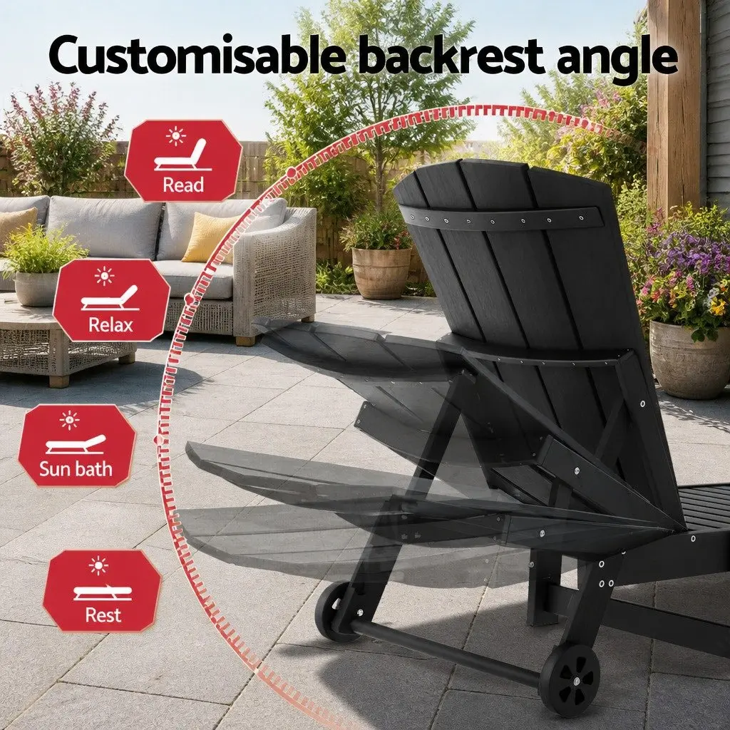 3-Piece Outdoor Sun Lounger Set Black Adjustable Chaise Lounger with Side Table