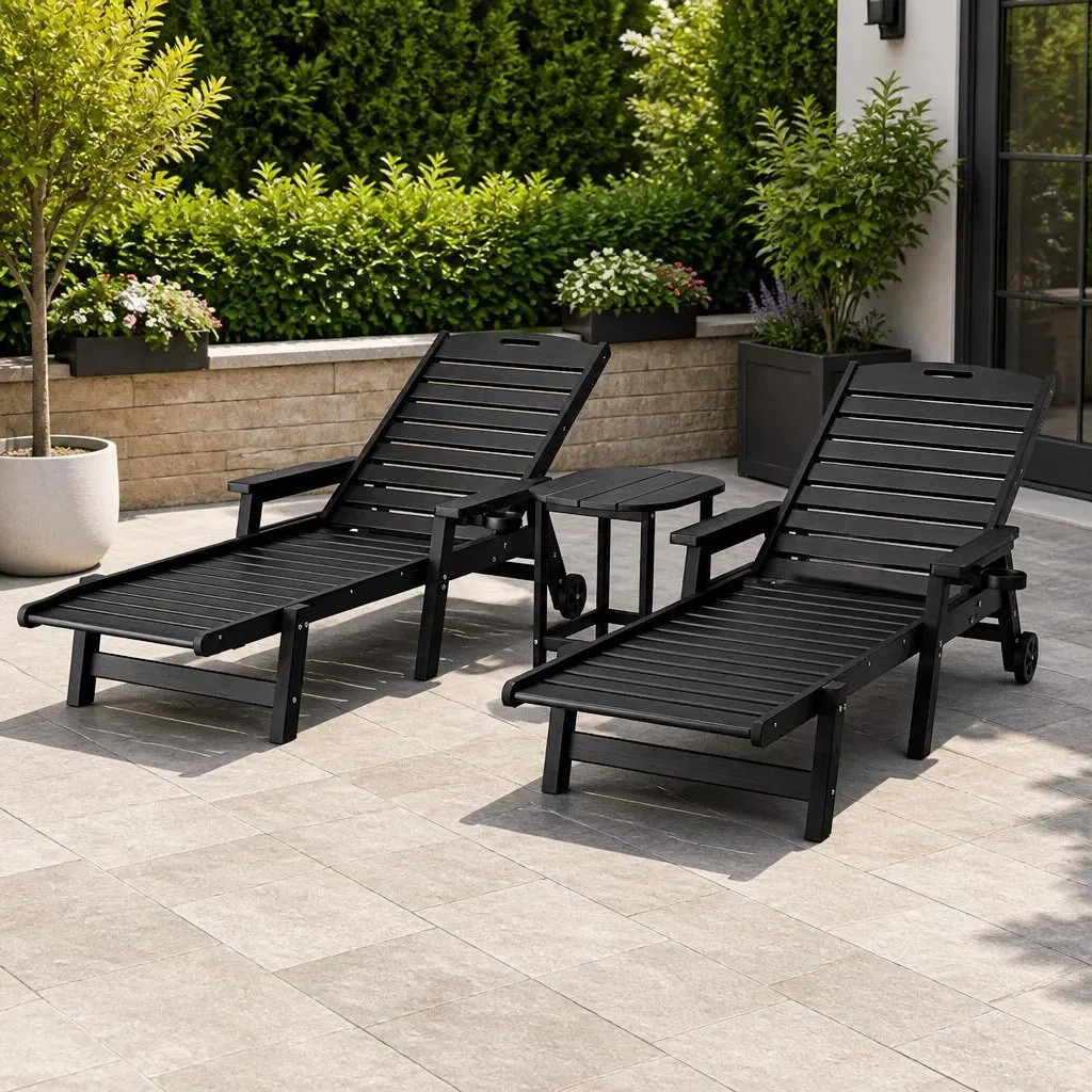 Sun Lounge Chair 2-Piece Set with Side Table Adjustable Reclining Patio