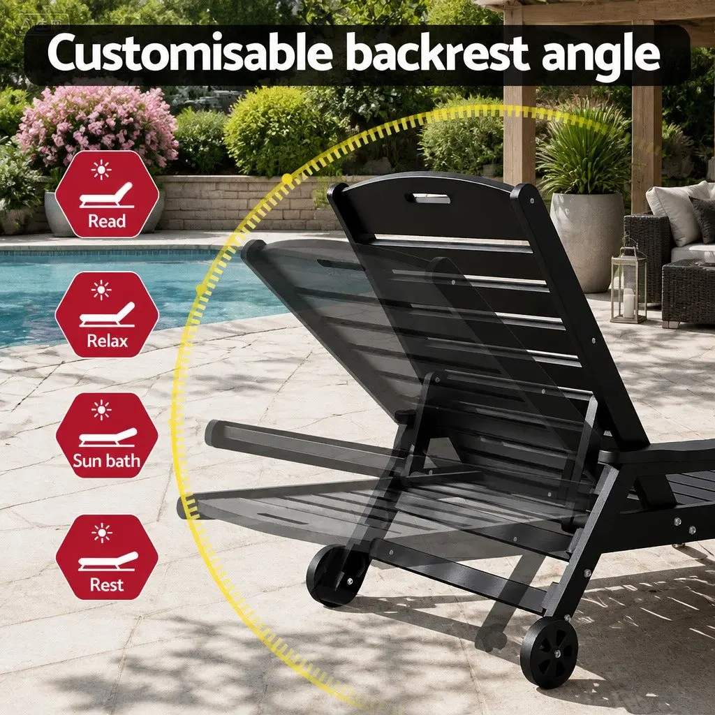 Sun Lounge Chair Black 2-Piece Set Adjustable Reclining with Side Table