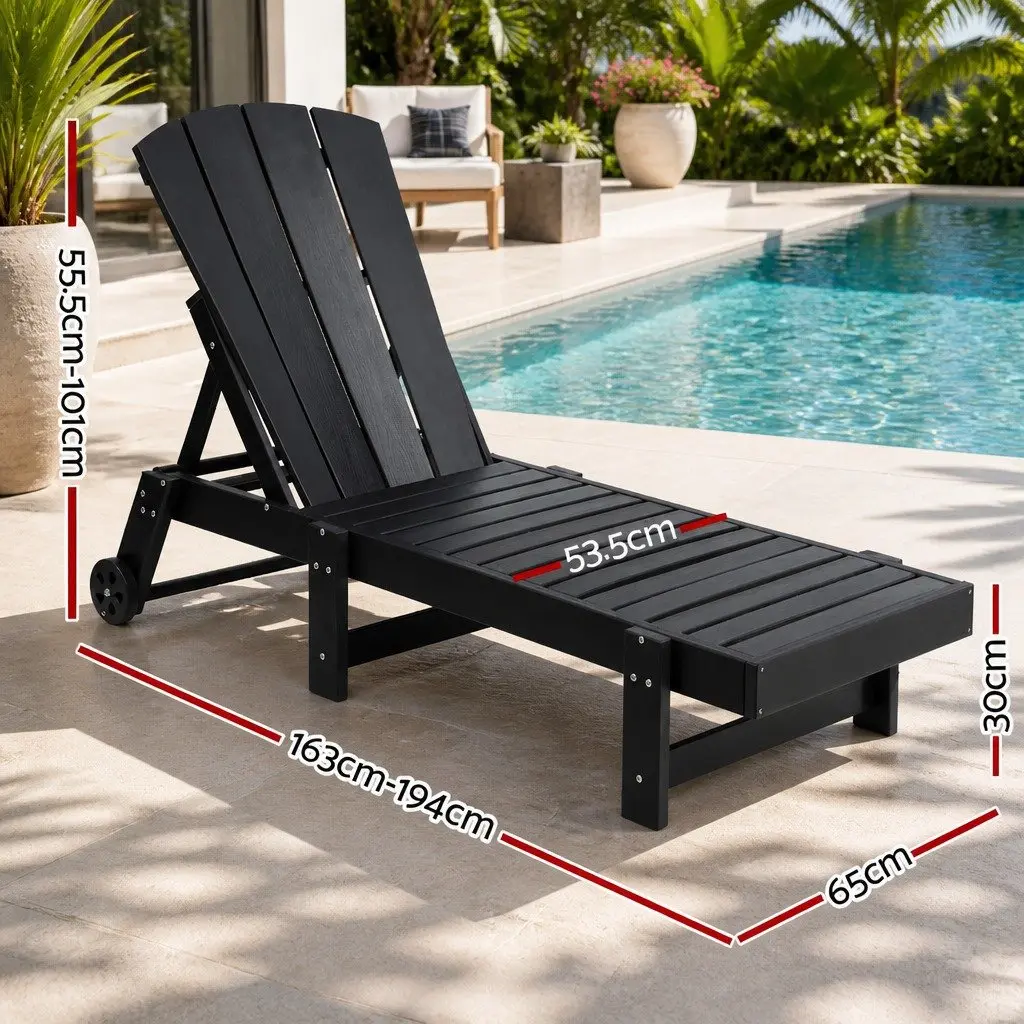 Sun Lounger Black 4-Position Adjustable Recliner Outdoor Patio
