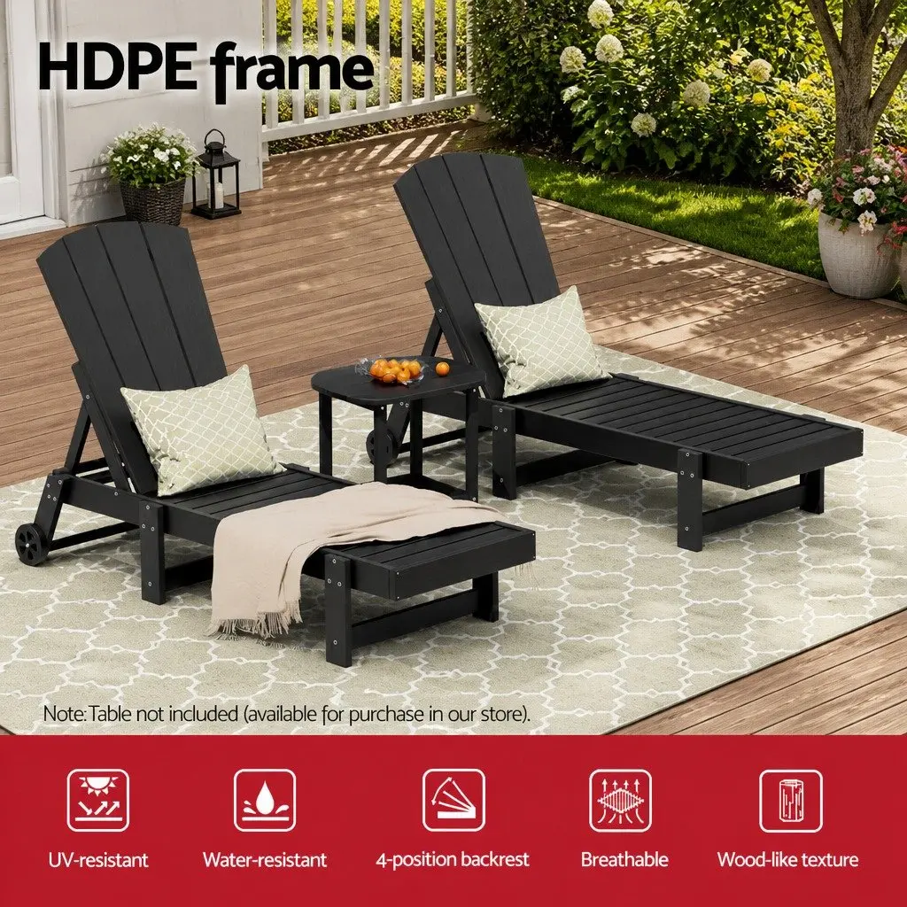 Sun Lounger Black 4-Position Adjustable Recliner Outdoor Patio