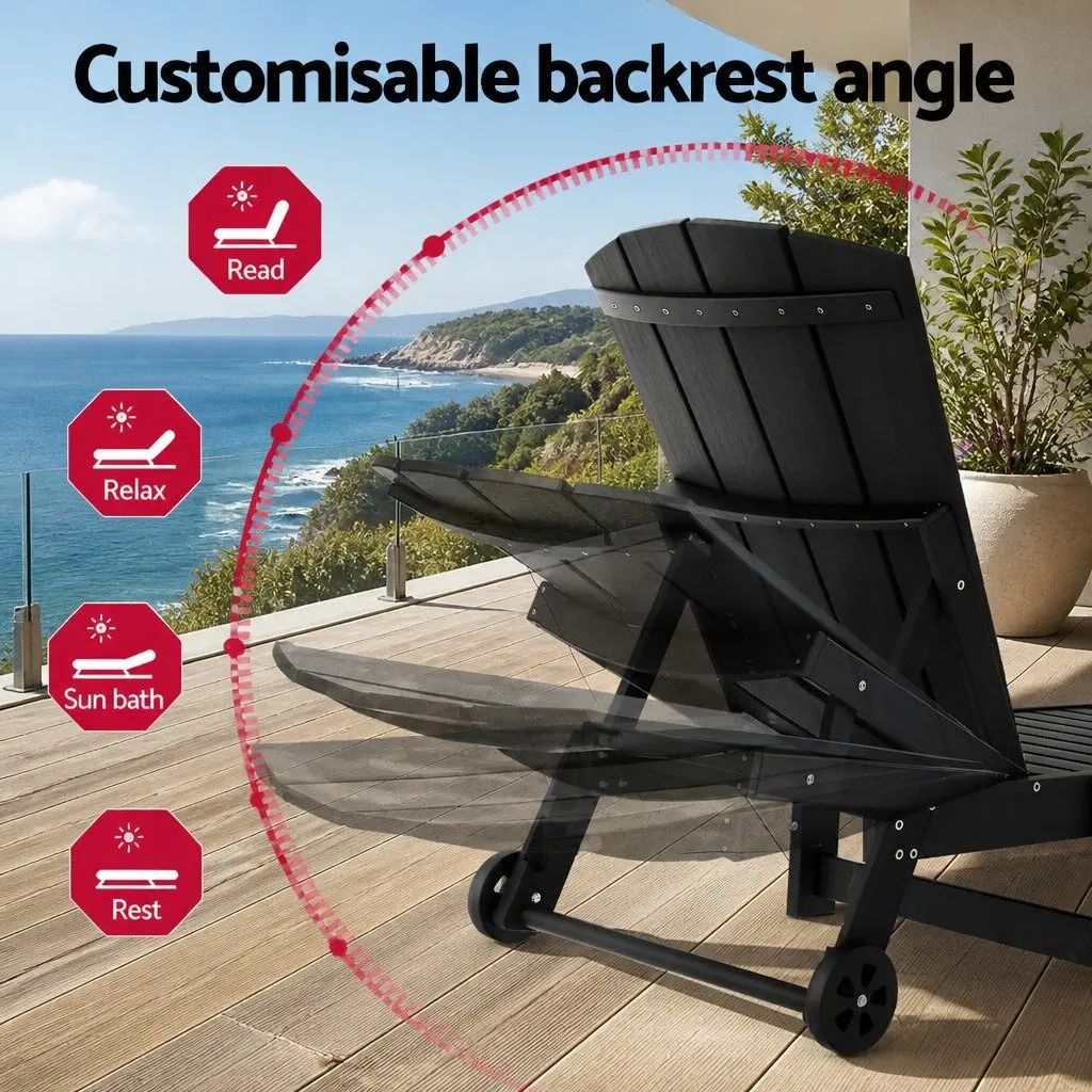 Sun Lounger Black 4-Position Adjustable Recliner Outdoor Patio
