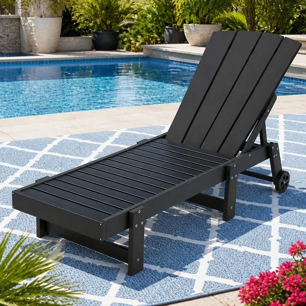Sun Lounger Black 4-Position Adjustable Recliner Outdoor Patio