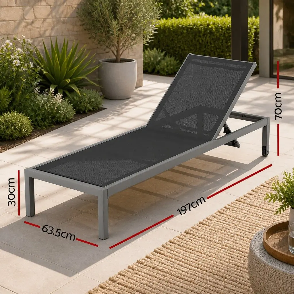 Outdoor Sun Lounger Dark Grey Adjustable Backrest Folding with Wheels