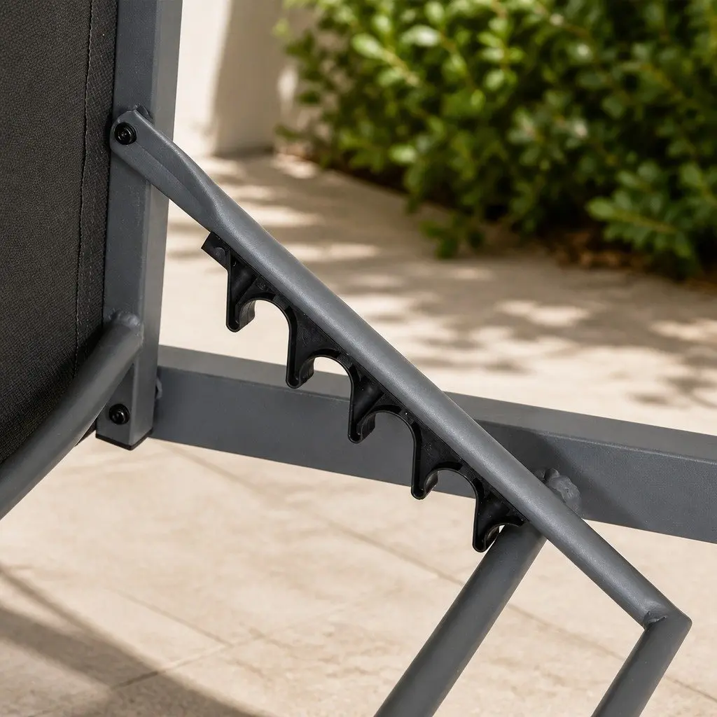 Outdoor Sun Lounger Dark Grey Adjustable Backrest Folding with Wheels