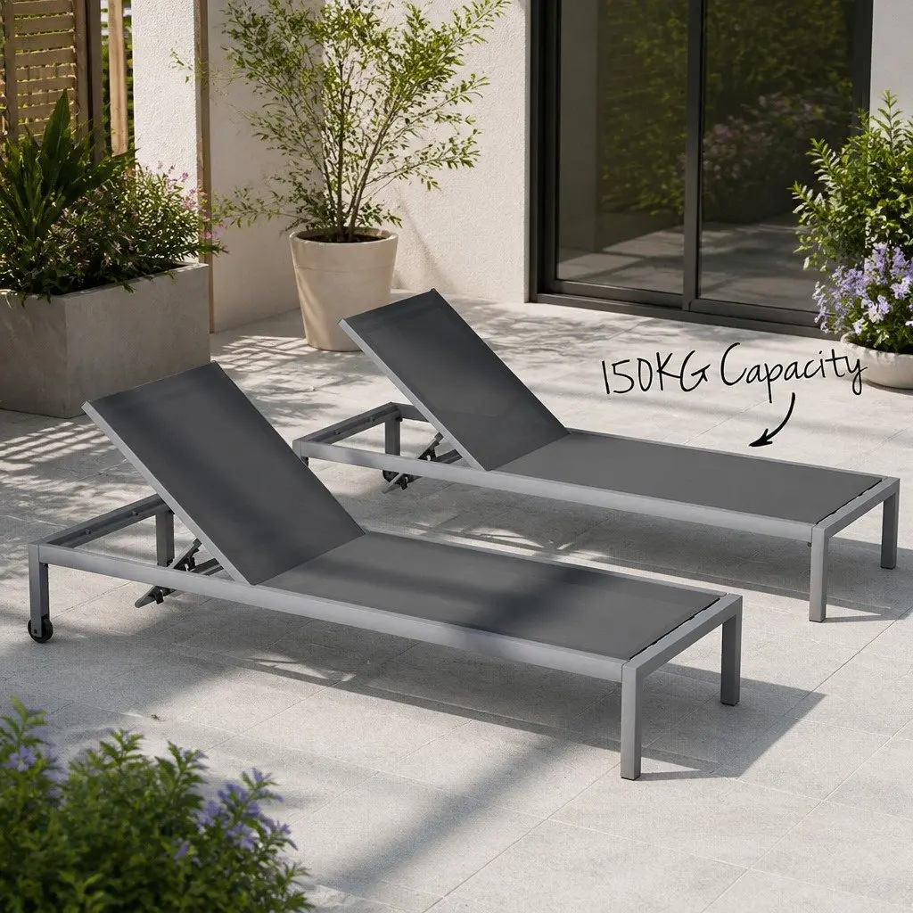 Outdoor Sun Lounger Dark Grey Adjustable Backrest Folding with Wheels