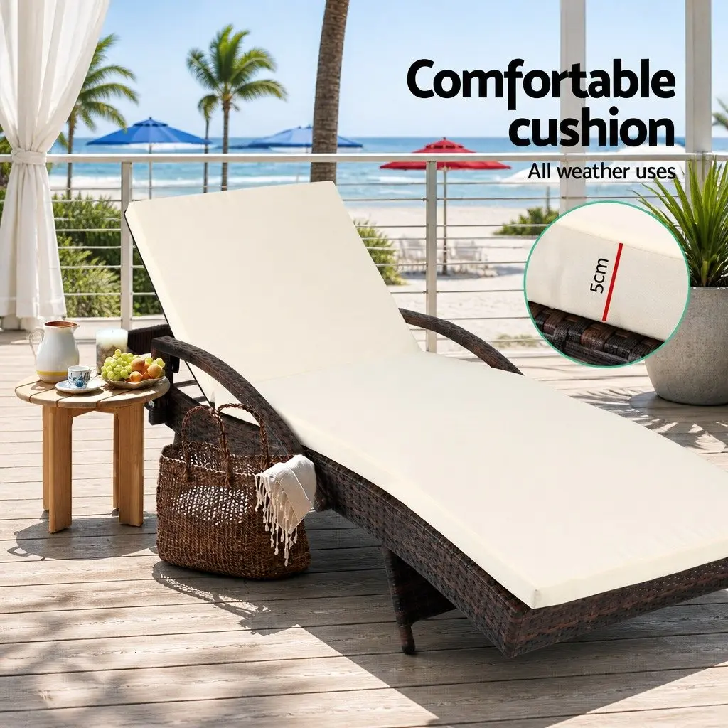 2PC Outdoor Sun Lounge Chair Brown Adjustable Backrest Water Resistant Cushion