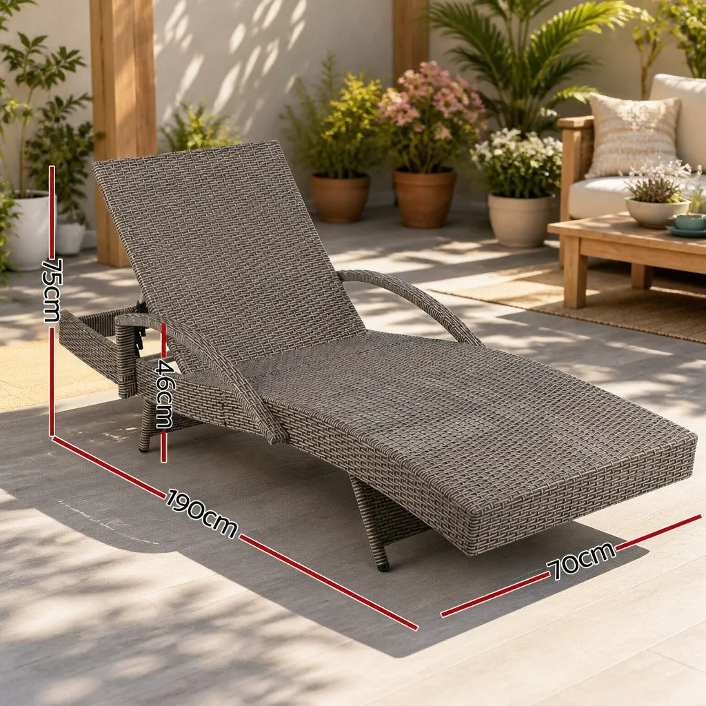 Sun Lounge Chair 2PC Wicker Lounger Outdoor Furniture Adjustable Backrest