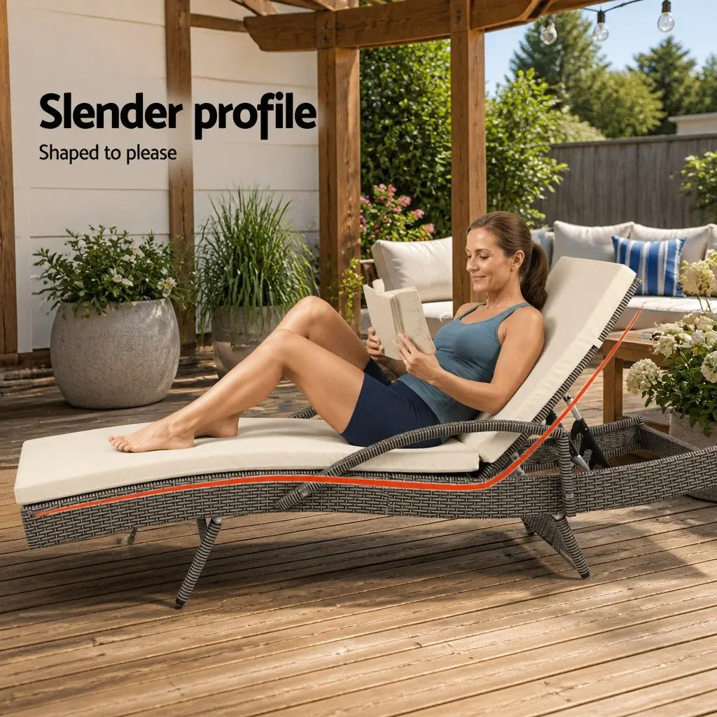Sun Lounge Chair 2PC Wicker Lounger Outdoor Furniture Adjustable Backrest
