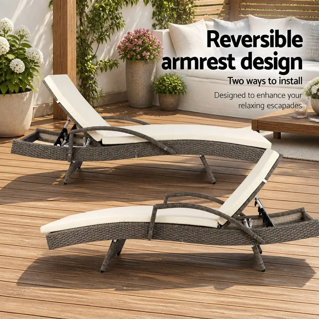 Sun Lounge Chair 2PC Wicker Lounger Outdoor Furniture Adjustable Backrest