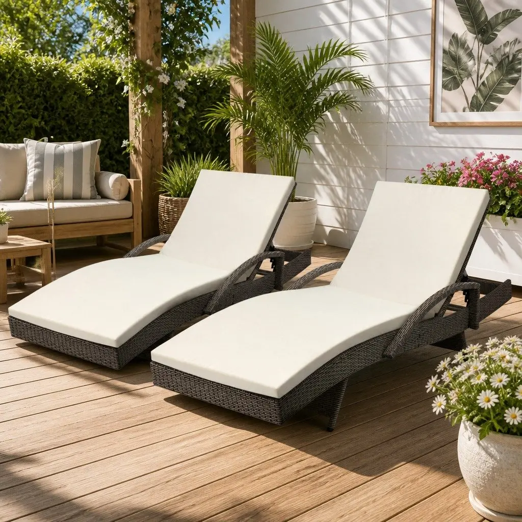 Sun Lounge Chair 2PC Wicker Lounger Outdoor Furniture Adjustable Backrest