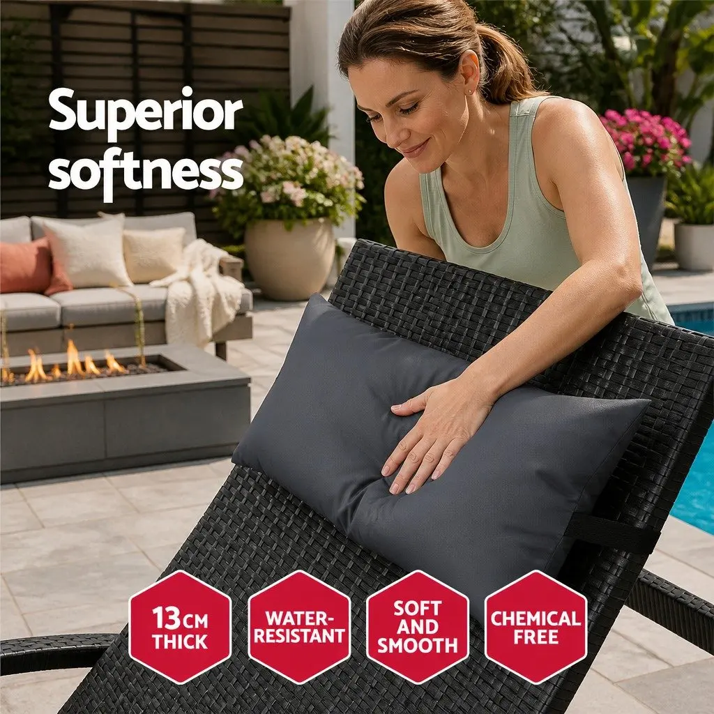 Sun Lounge Wicker Lounger Black Grey Adjustable Backrest Outdoor Furniture