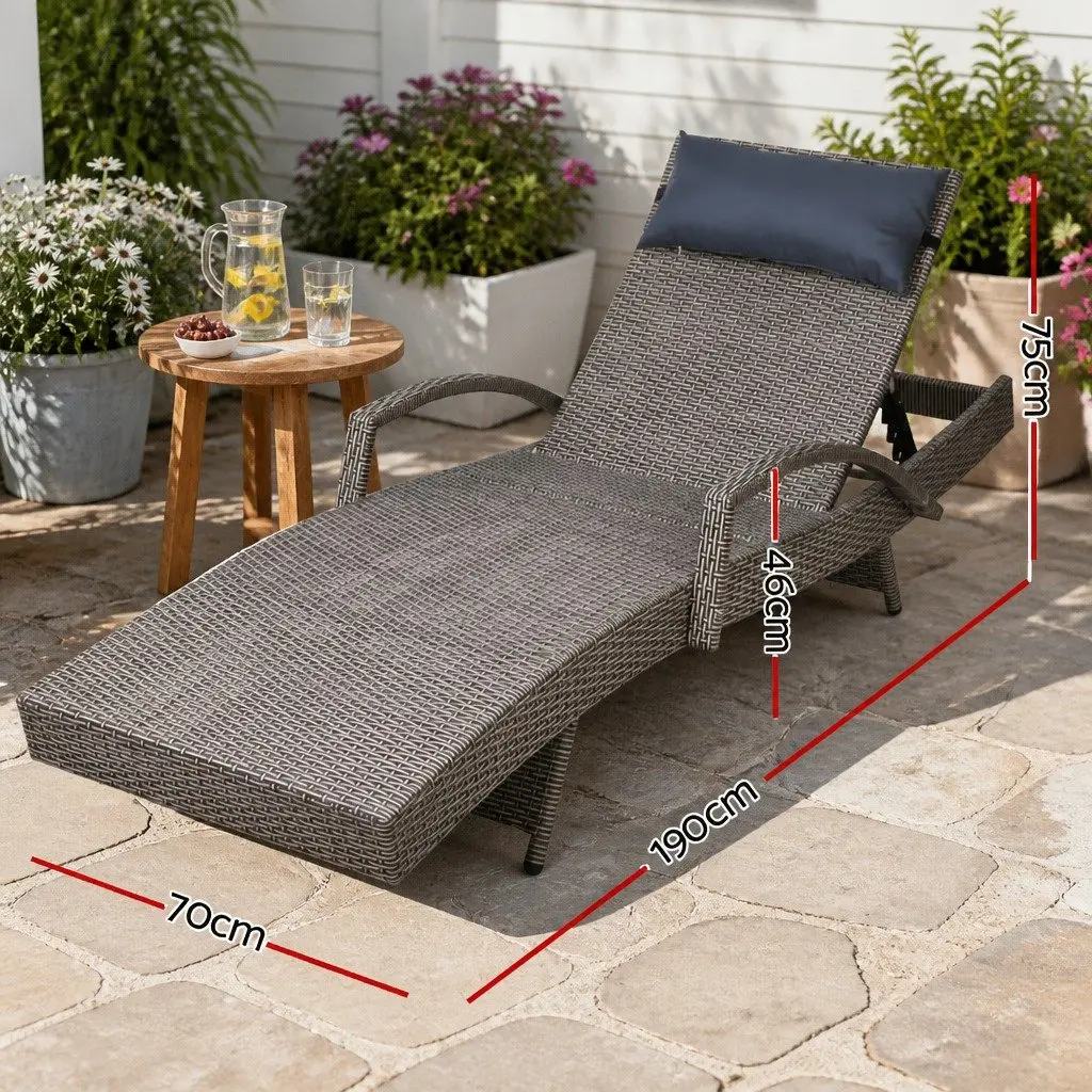 Sun Lounge Wicker Lounger Grey Beige Adjustable Outdoor Furniture Armchair Beach Recliner