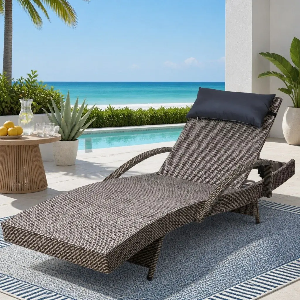 Grey Beige Sun Lounge Chair