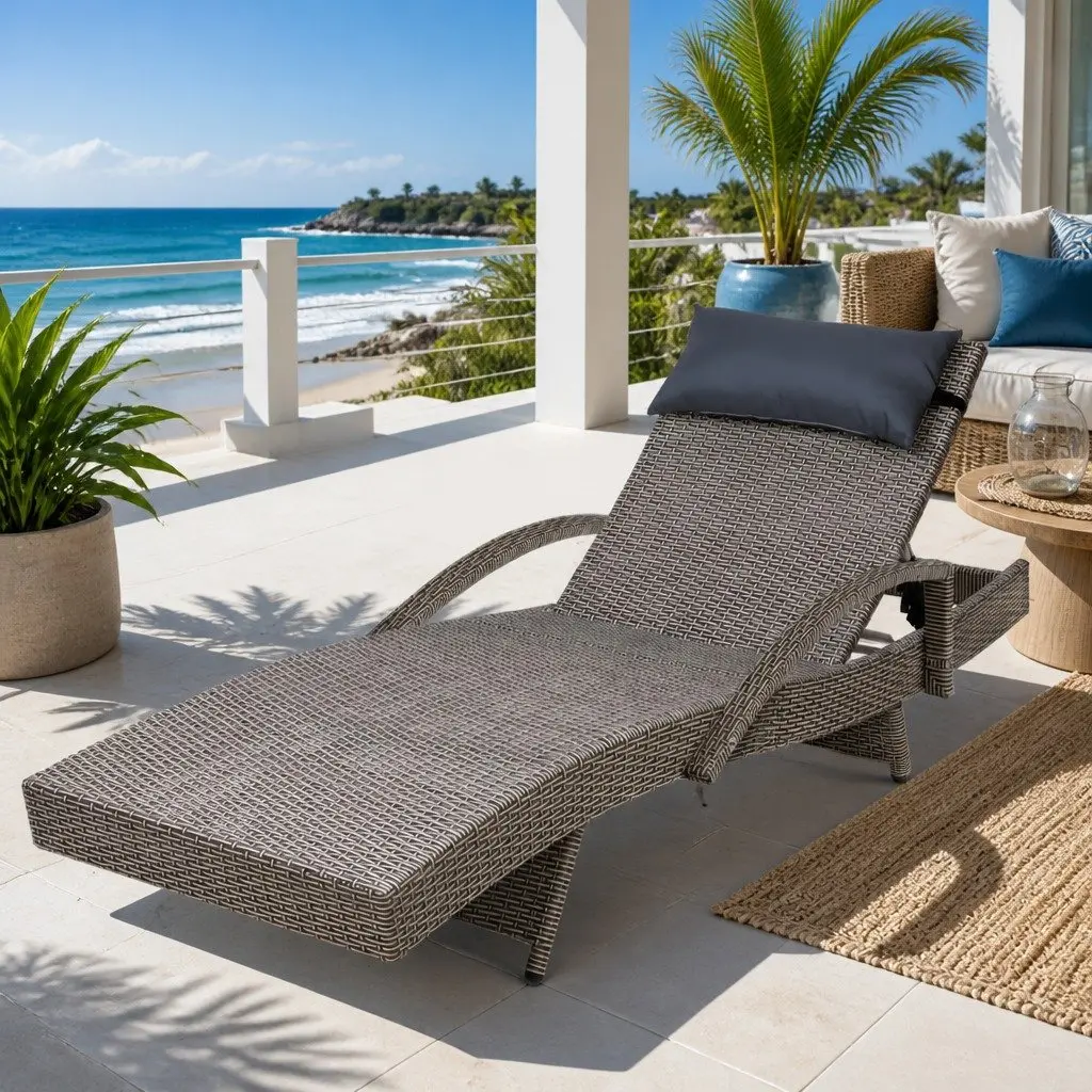 Grey Beige Sun Lounge Chair