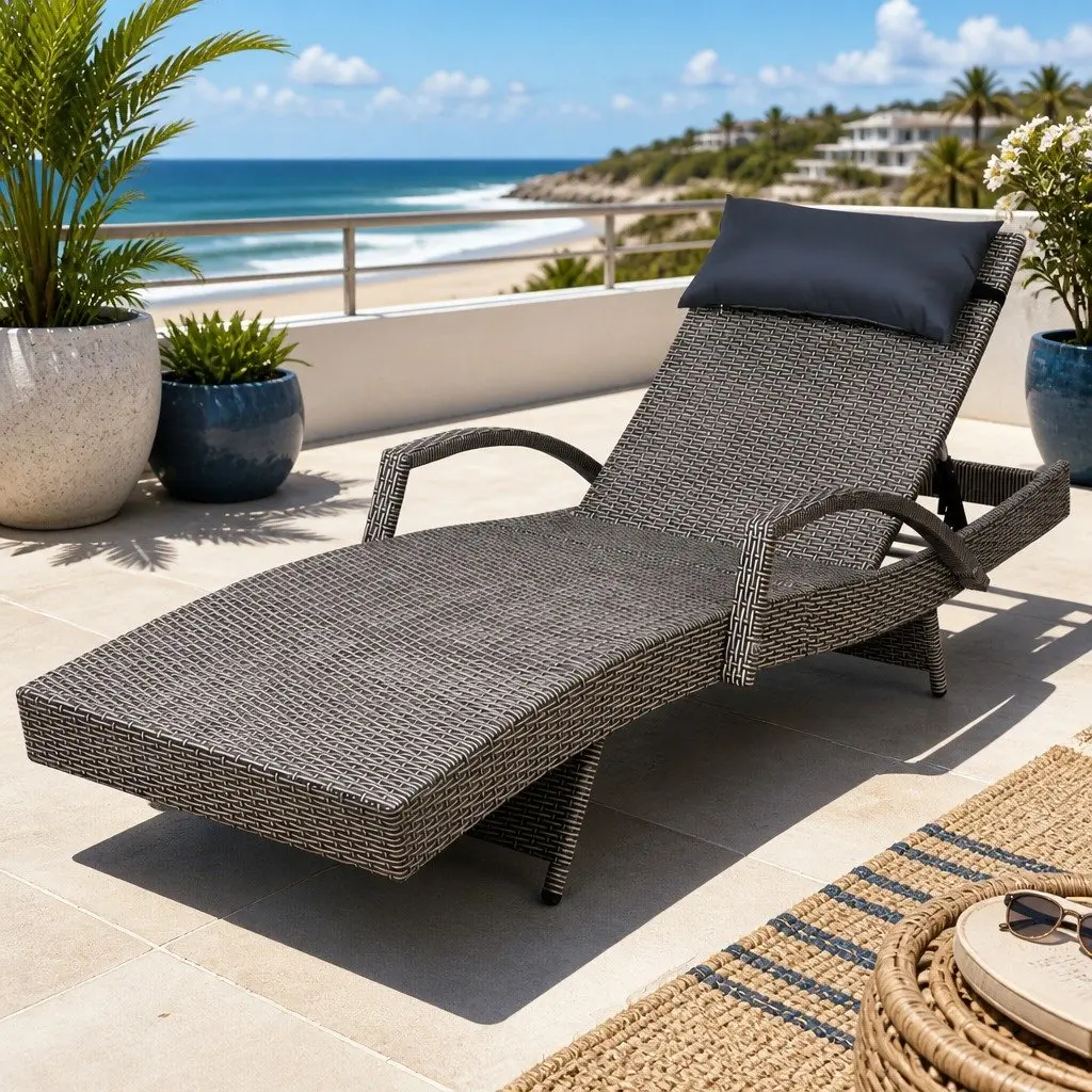 Grey Beige Sun Lounge Chair