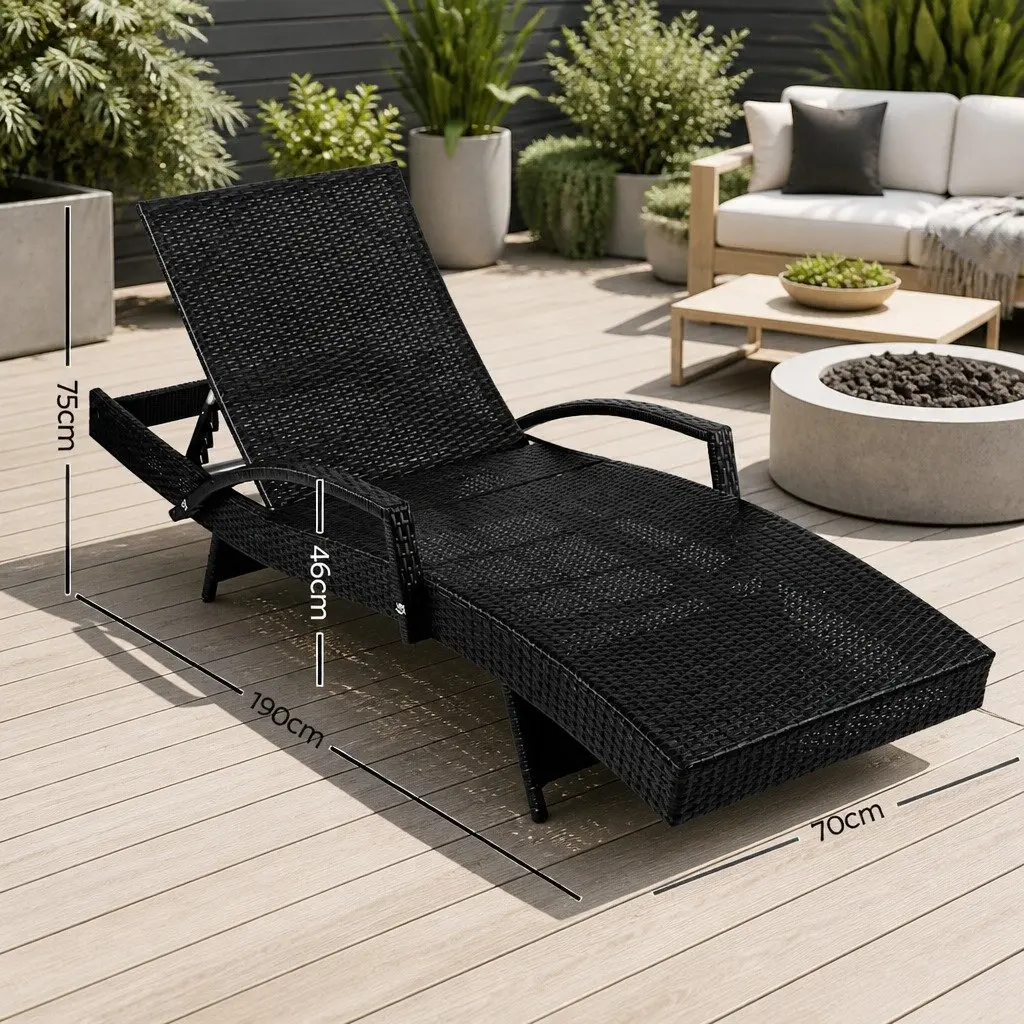 Outdoor Sun Lounge Chair Adjustable Recliner Patio Relaxer with Cushion Black