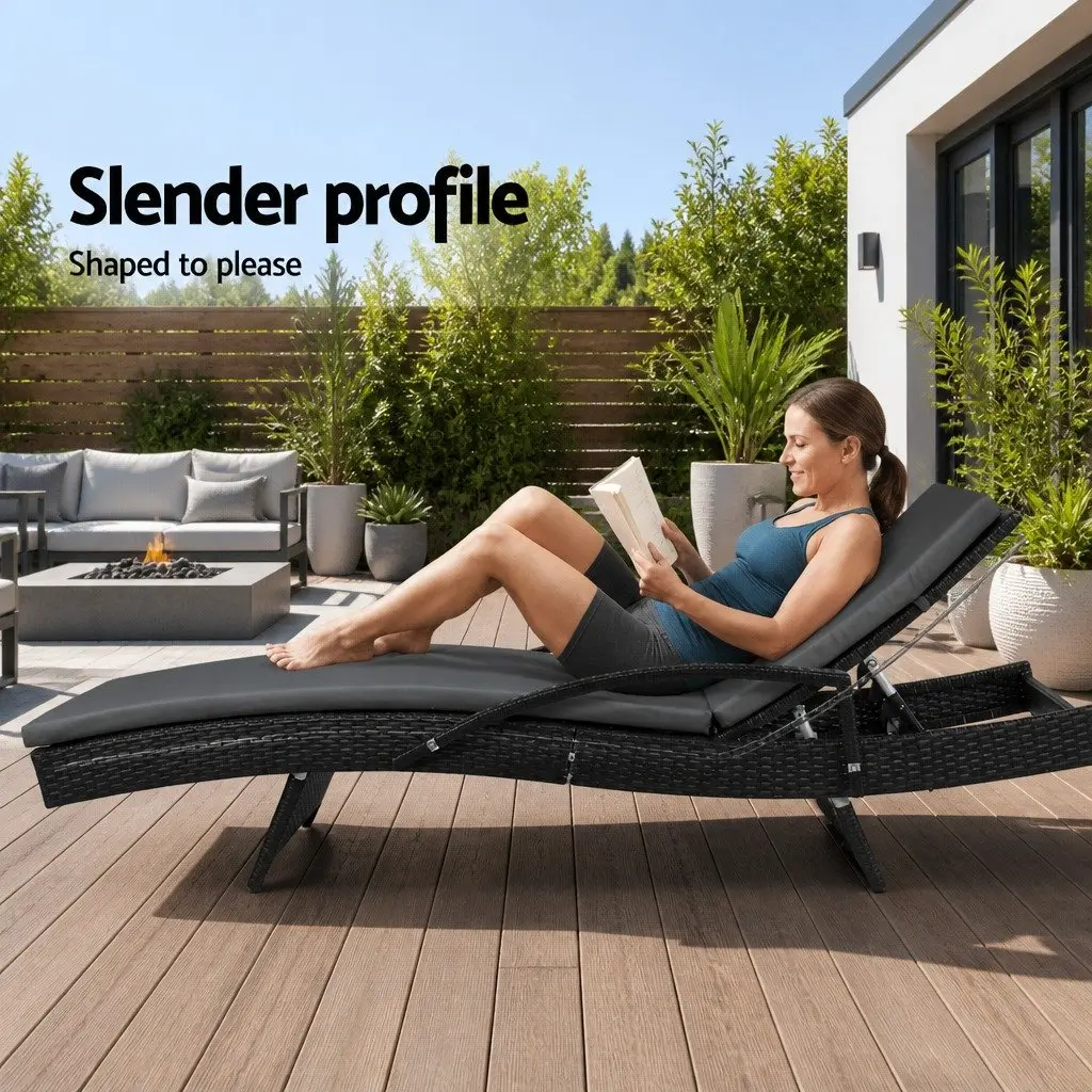 Outdoor Sun Lounge Chair Adjustable Recliner Patio Relaxer with Cushion Black