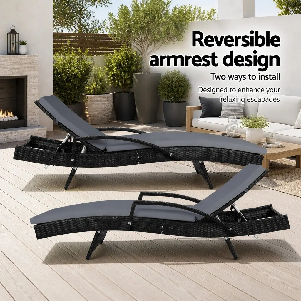 Outdoor Sun Lounge Chair Adjustable Recliner Patio Relaxer with Cushion Black