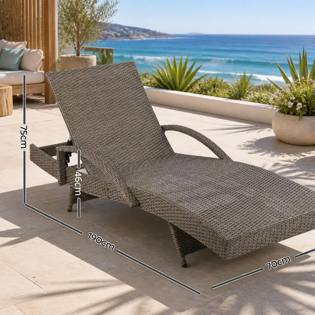 Sun Lounge Grey Beige Adjustable Backrest Outdoor Furniture Wicker Lounger