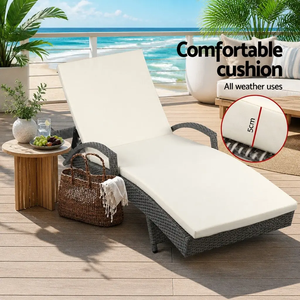 Sun Lounge Grey Beige Adjustable Backrest Outdoor Furniture Wicker Lounger