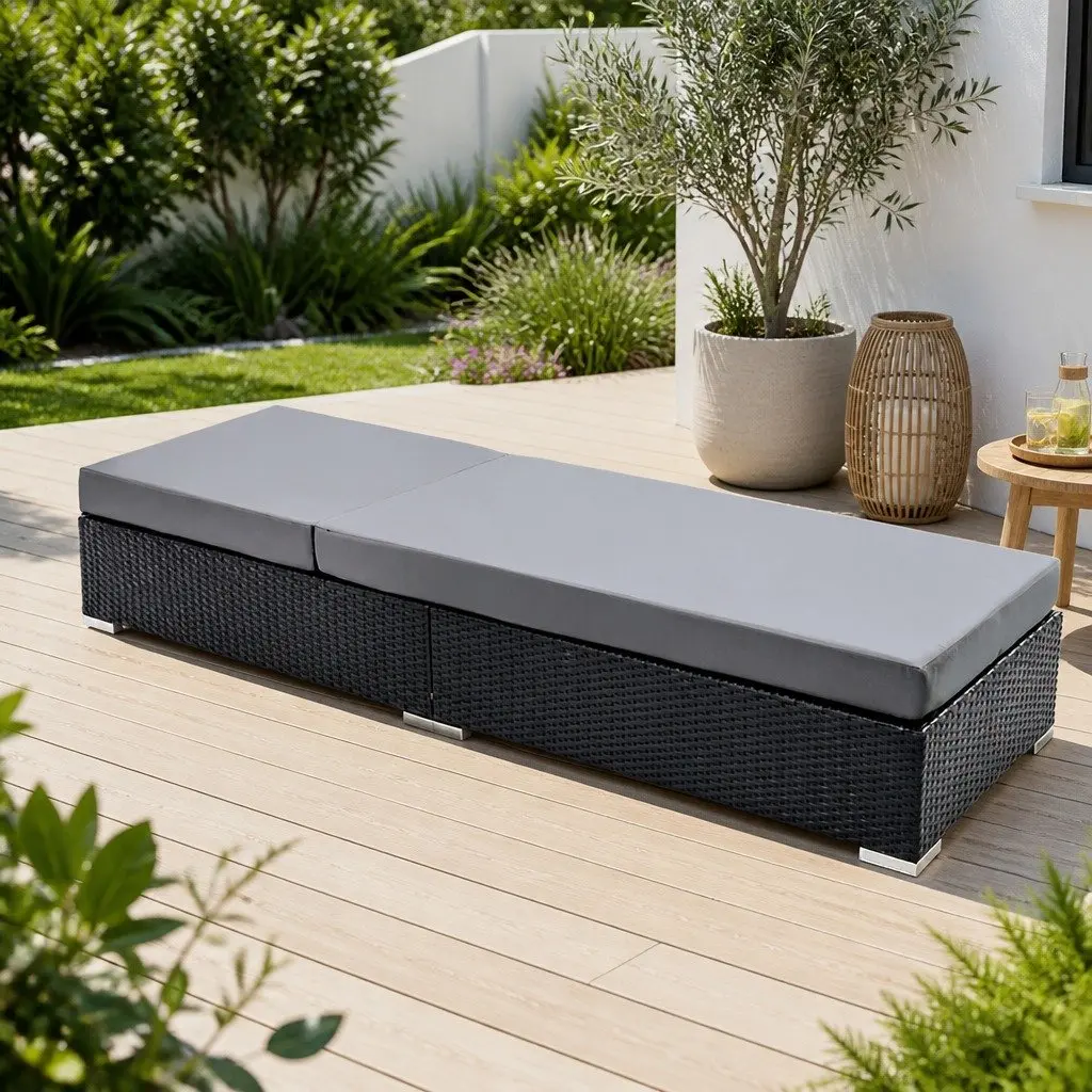 2PC Adjustable Wicker Sun Lounge with Cushions