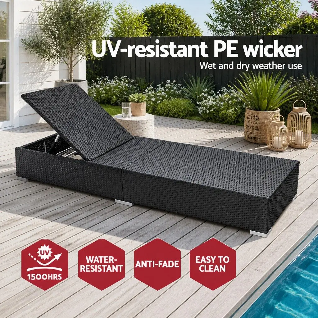 2PC Adjustable Wicker Sun Lounge Black Beige Grey Red Outdoor Furniture with Cushion