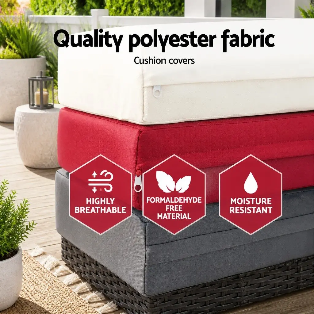 2PC Adjustable Wicker Sun Lounge Black Beige Grey Red Outdoor Furniture with Cushion